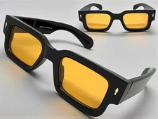Classic Vintage Retro Hardcore Biker SUNGLASSES Thick Black Frame Orange Lens