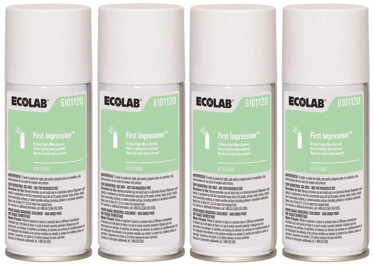 4 Pack Ecolab First Impression Orchard Fields Micro Aerosol 1.8 oz Air Freshener