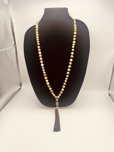 Marlyn Schiff Beaded Necklace W/Leather Tassel - Picture 1 of 4