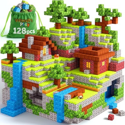 Blocks Cubes 128PCS - STEM Cube Building Blocks & Magnet Tiles, Fidget, Montesso