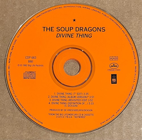 The Soup Dragons - Divine Thing RARE promo only CD single w/ exclusive mixes '92 - Picture 3 of 4