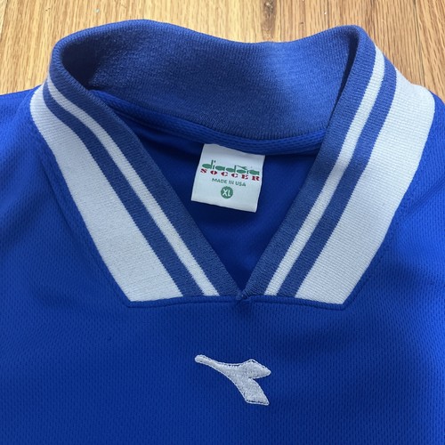 Vintage 90s 80s DIADORA Blue White Center Logo USA Made Soccer Jersey #14 XL Y2K - Picture 2 of 5