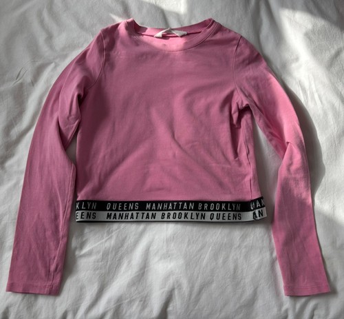 H&M Girls Pink Long-sleeved Cropped Sports Tshirt. Age 8-10