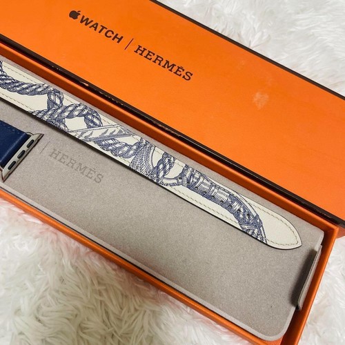 Hermès Navy Blue Double Tour Band for 38mm 40mm 41mm Apple Watch Unisex - Photo 3 sur 9