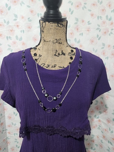 WHIRLAWAY FROCKS, WOMEN'S PURPLE RAYON BL SHORT SLEEVED A-LINE DRESS, SIZE 8P - Picture 2 of 8
