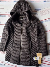 Michael Kors Chocolate MK Packable Mid-Length Puffer Coat Sz XL Jacket 240 NWT
