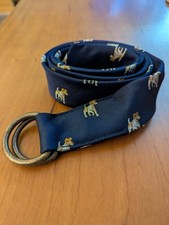 J Crew Silk D-Ring Belt Navy Terrier Dog Print M/L 44"