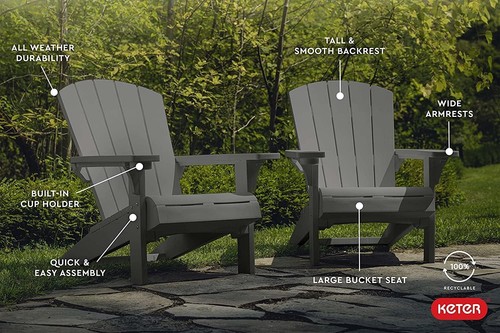 Garden Chair Keter Alpine Adirondack Outdoor Furniture Chair Wood Effect - Grey - Picture 7 of 11