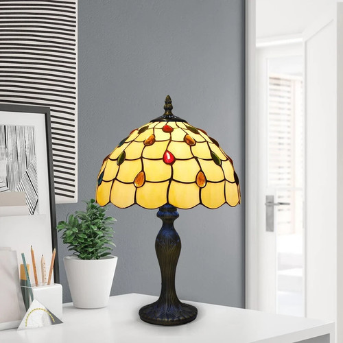 Lámpara de mesa estilo Tiffany arte artesanal luz de cabecera lámparas de escritorio vidrieras - Imagen 17 de 18