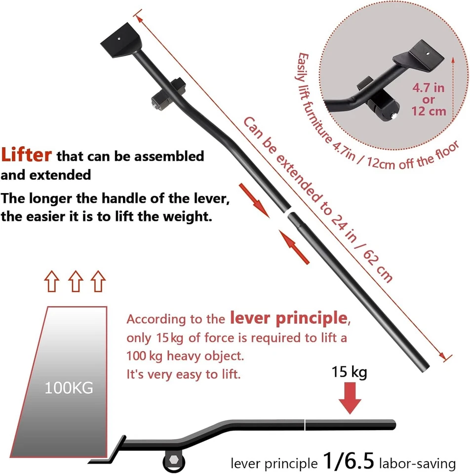 Set Traslochi per Mobili, Capacità 660 Lbs, Ruote Rotanti 360° - Immagine 4 di 4