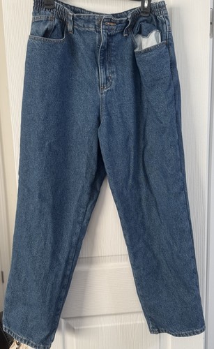 LL Bean Flannel Lined Women Jeans Sz 14 Petite Relaxed Blue Denim 90’s