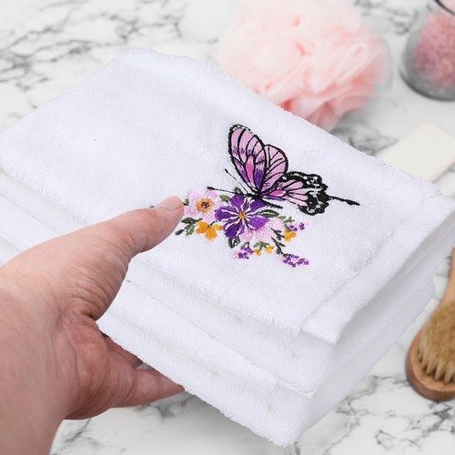 2 Pack Floral Butterfly Hand Towel Spring Summer Cotton Embroidered Lavender ... - Picture 5 of 7