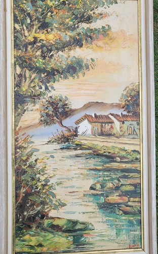 Cabaña Continental Granja Paisaje Escena Mediterráneo Óleo sobre Lienzo Firmado - Imagen 12 de 24