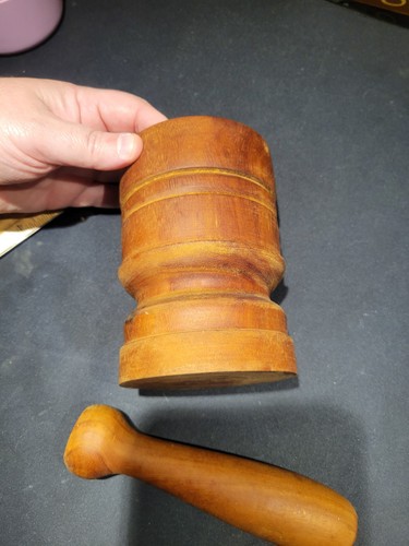 Vtg PRIMITIVE CARVED WOOD MORTAR AND PESTLE FARMHOUSE AMERICANA - Picture 8 of 12
