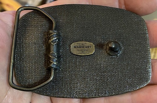 VINTAGE New Old Stock Magicast Oil Drilling Rig Roughneck Brass Belt Buckle - Picture 2 of 2