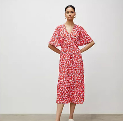 Finery London Midikleid Blumen Flatterärmel Alexia Sommer Neu bxk Größe 10