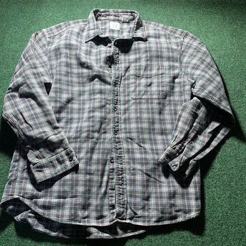 Camicia vintage Gap flanella uomo XL grigio rosso verde a quadri manica lunga pesante spessa - Foto 12 di 12