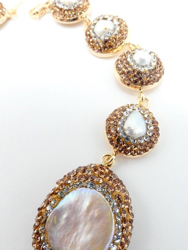 GLITZERNDE blaue Druzy Mutter Perle Muschel rauchbraune Kristalle Tropfen Drapierung Halskette - Bild 13 von 18