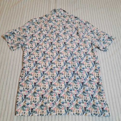 Mens Caribbean Hawaiian Hula Girl Tiki Beach Woven Button Up Camp Shirt Medium - Picture 15 of 15