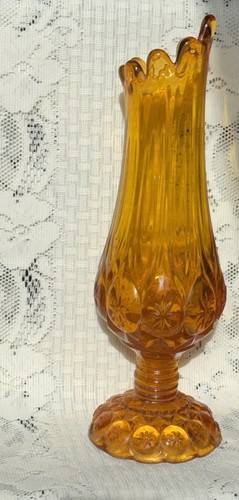 Kanawha 11,5" Cadmium geschwungene Vase Mond & Sterne gelb/bernsteinfarben Sockel Glas LE Smith - Bild 4 von 14