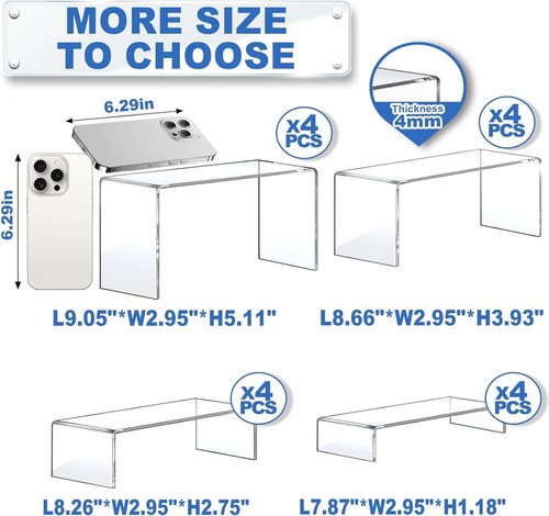 Aheroi Display Risers, 16 Pcs 4 Set(7”L~8”L~9”L) Acrylic Riser 16Pcs - Picture 2 of 7