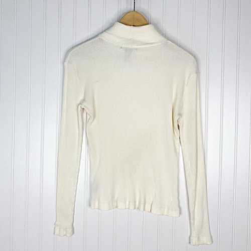 Lauren Ralph Lauren Ivory Ribbed Turtle Neck Y2K Long Sleeve Sweater Small - Picture 3 of 3