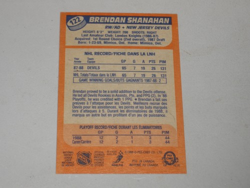 1988-89 O Pee Chee Brendan Shanahan Rookie #122 NM-MT DEVILS - Picture 2 of 2