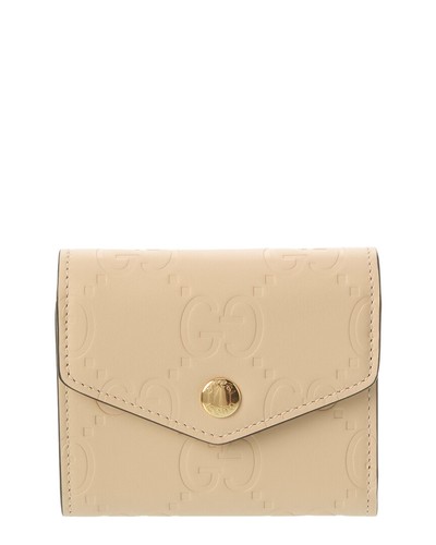 Authentic Gucci Beige Gilbert GG Monogram Leather Trifold Wallet 772793 New $850