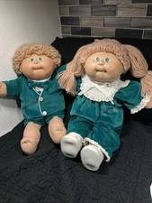 Cabbage patch Dolls boy and girls set green velvet outfits