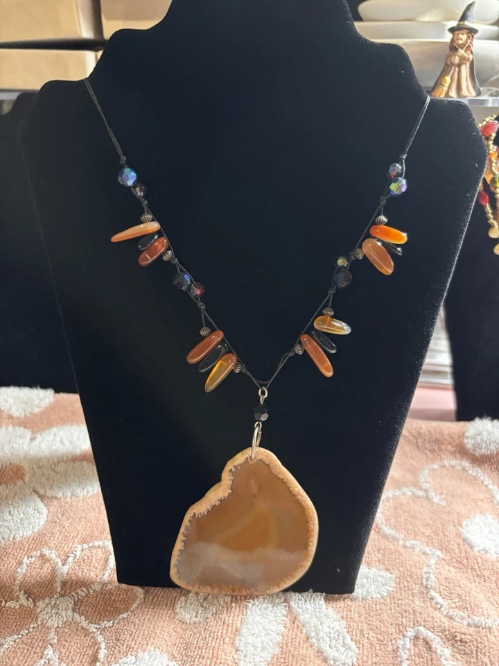 Red Agate Stone On Black Leather Cord - Image 4 of 4