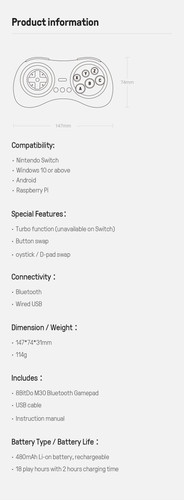 8Bitdo M30 2.4G/M30 Mini /M30 Bluetooth Gamepad For Nintendo Swtich/Sega Genesis - Picture 24 of 29