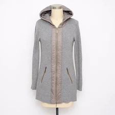 Oliver by Esst Gray Hooded Knit Cardigan Quilted Trim Zip Up Jacket Small Anthro