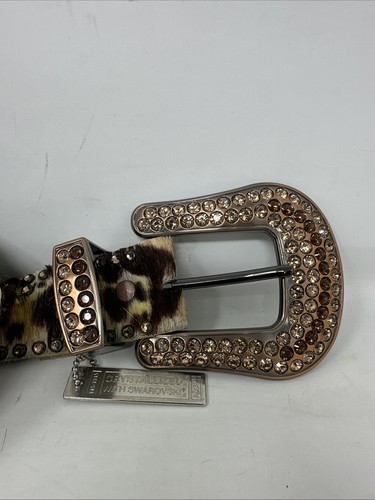 Kippys Cowhide Cheetah Belt with Brown Studs, Swarovski Crystals, size 34 (US) - Picture 4 of 10