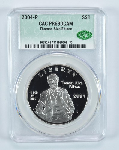 2004-P Thomas Edison Commemorative Silver Dollar PR69 DCAM CAC - Picture 1 of 5