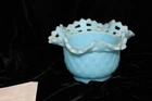 Vintage Fenton Glass Powder Blue Satin Basket Weave Bowl