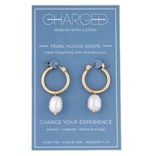 Charged Brand Pearl Huggie Hoops Goldtone NWT Pierced Earrings