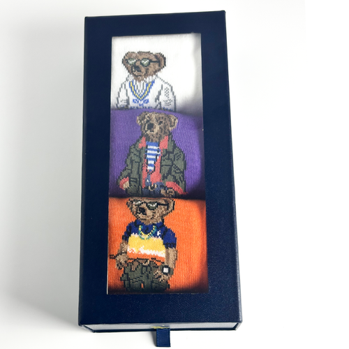 Polo Ralph Lauren Men's 3-Pk. Assorted Bears Socks Gift Box Size 10-13 - Picture 4 of 6