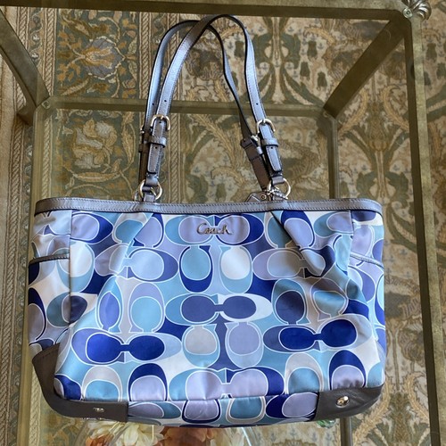 Coach Gallery Canvas Satchel Carryall Logo C Scarf Print Y2K Vintage Blue Silver - Picture 24 of 24