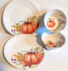 Pumpkin Fall Autumn Harvest Melamine 4 Dinner Plates & 3 Bowls - 7 Piece Set