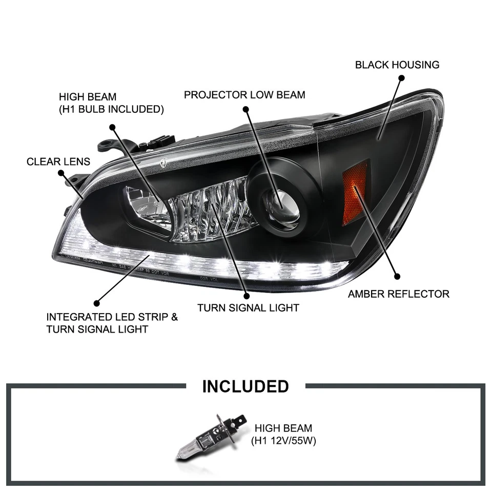 Black Fits 2001-2005 Lexus IS300 LED Strip Projector Headlights Lamps Left+Right Foto 3 de 4