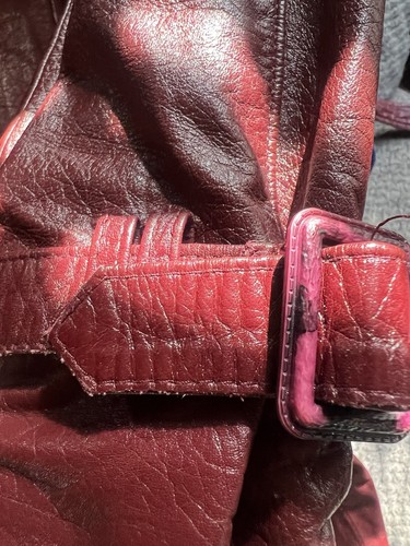 Womens Leather Trench Coat Red Burgundy 12 Long Etienne Aigner Vintage 70s 80s - Picture 10 of 24