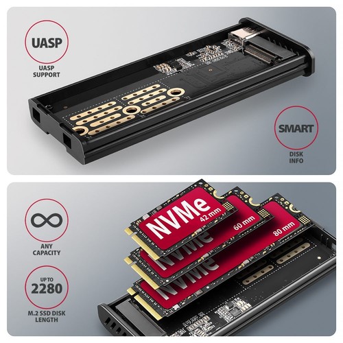 8595247908872 EEM2-SD2 Obudowa SSD USB3.2 Gen2 M.2 NVMe/SA Axagon - Zdjęcie 9 z 10