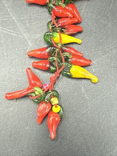 Vintage Chinese Good luck Tassel Glass Chili Peppers Miniature Chili Rista - Picture 6 of 6