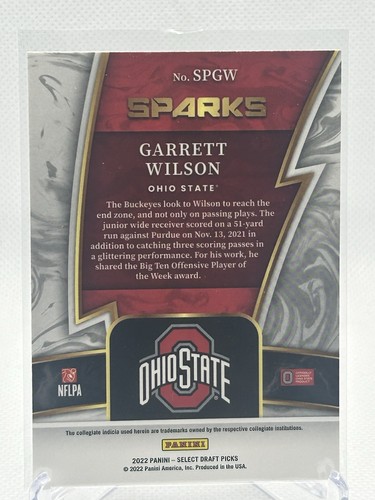 2022 Panini Select Draft Picks - Sparks Garrett Wilson #SPGW (RC) - Picture 2 of 2