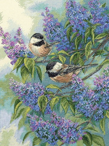 Dimensions Gold Collection Counted Cross Stitch Kit 12"X16"-Chickadees & Lilacs
