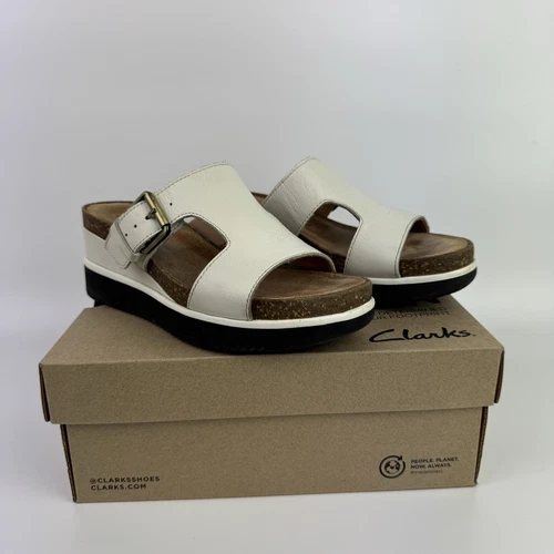 Sandali comodi Clarks Lizby Ease donna taglia 6M pelle bianca zeppa destrutturati