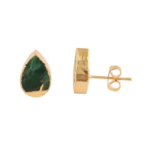 Dyed Jade Quartz Compressed Gemstone Gold Electroplated Birthstone Stud Earrings - Picture 14 of 60