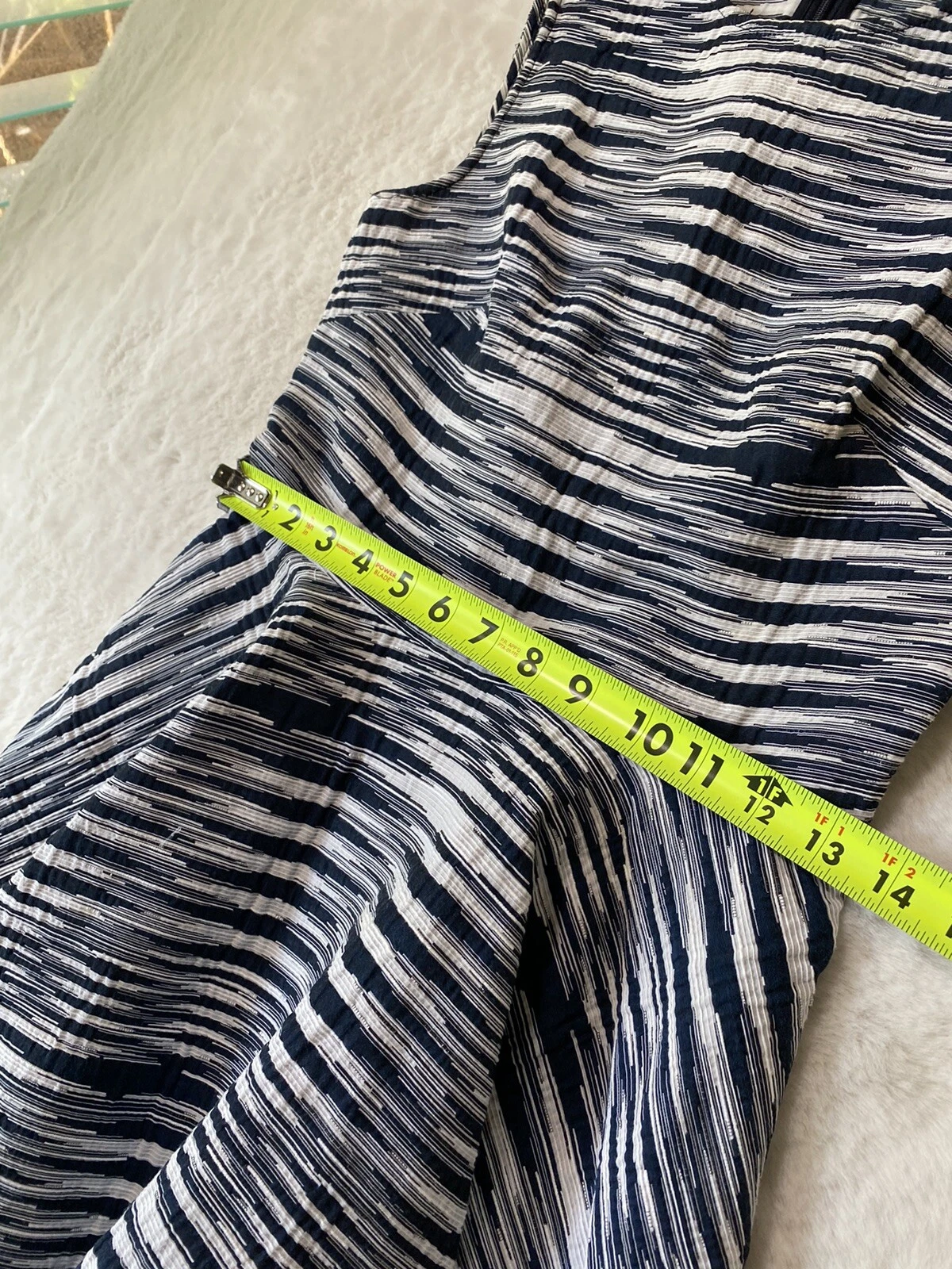 Abito donna Tory Burch taglia 2 aderente svasato blu righe senza maniche