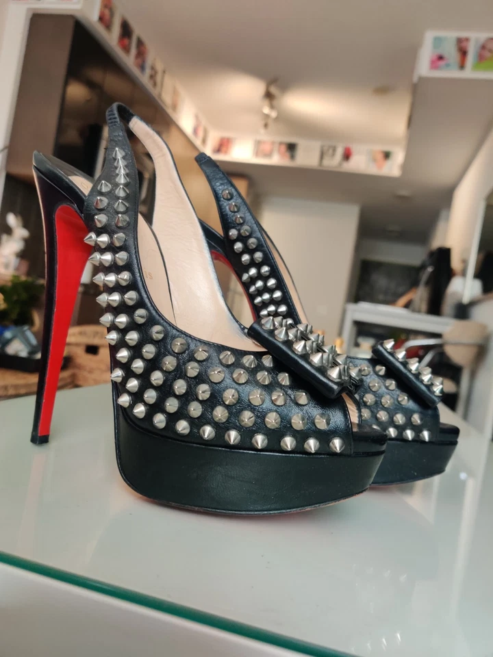 Christian Louboutin Clou Noeud Black 150mm Spike Slingbacks Size 40 - Image 2 of 4