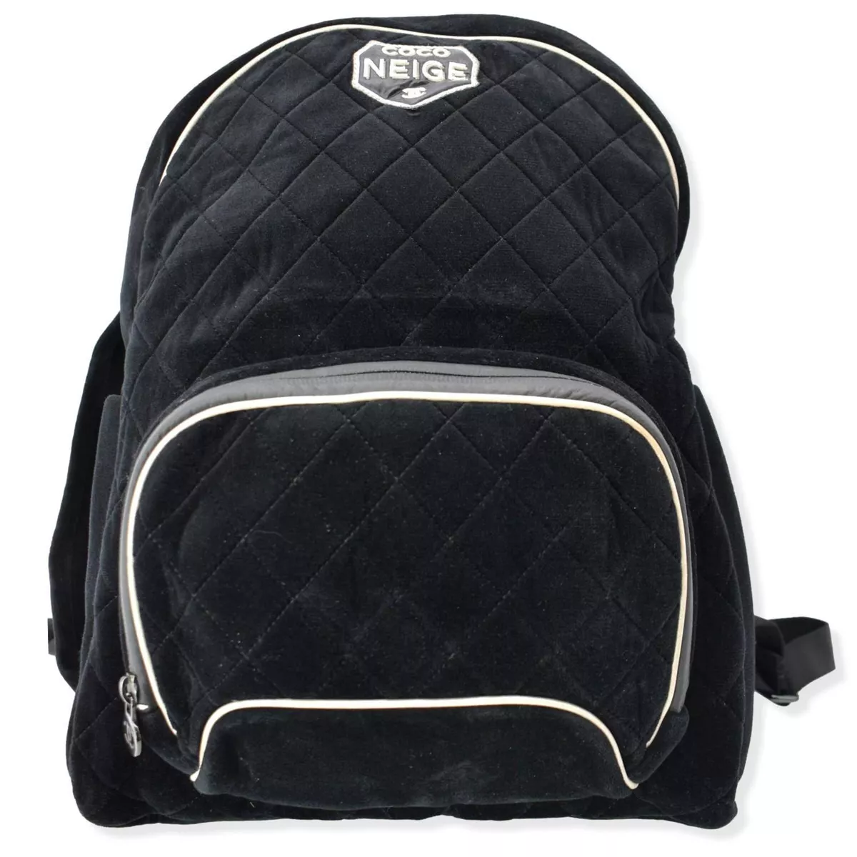 Chanel Black Velvet Quilted Coco Neige Backpack Purse